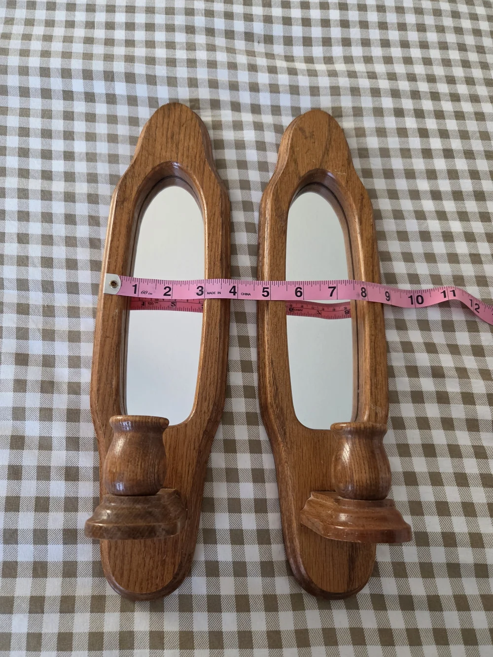 Vintage Oak Wall Sconces with Mirror, Swt Of Two